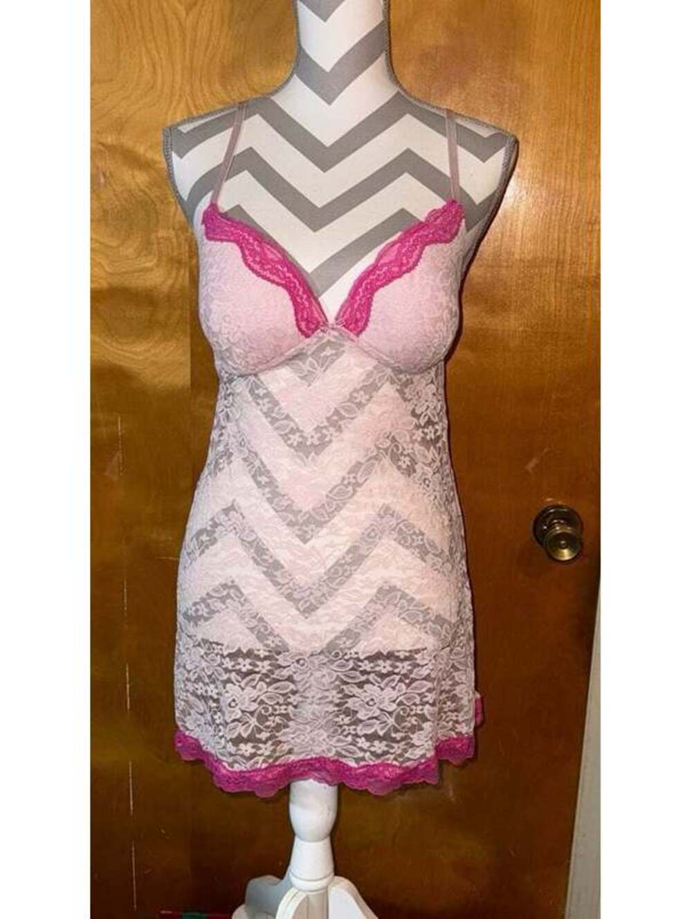 gilligan omalley Pink Lace See Through Teddy Lingerie Size L Large